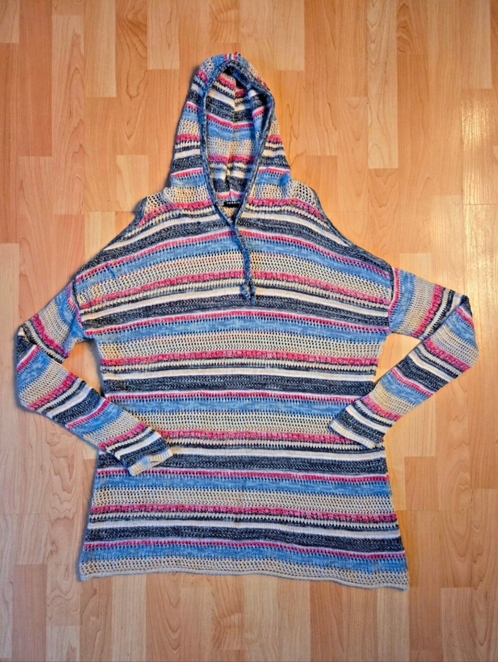 Torrid open knit cold shoulder hooded sweater